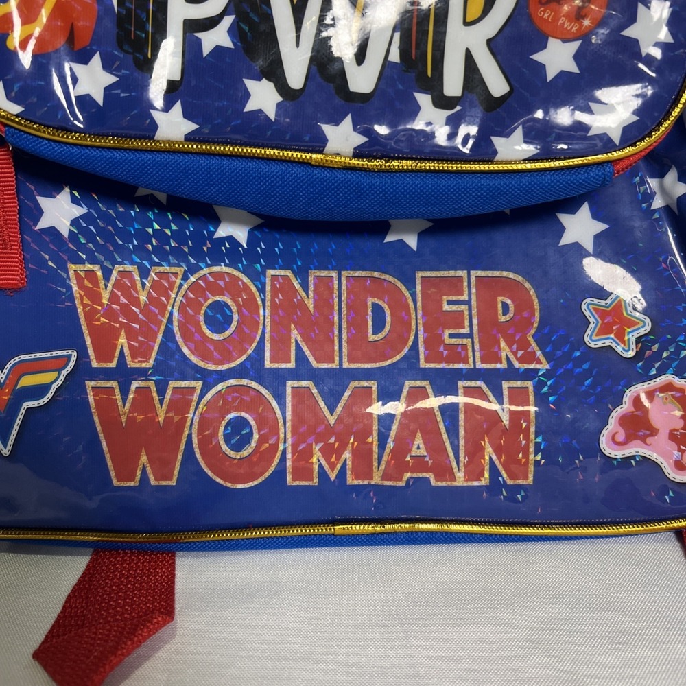 NWT DC Comics: Wonder Woman - "GRL PWR" Stars Backpack with Lunchbox - Bioworld - Picture 5 of 12